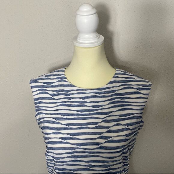 Chetta B Blue & white Striped Textured Sleveless Fit & Flare Dress Womens Size 6 - Picture 12 of 16